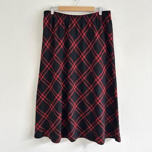 Vintage Red Black Plaid Midi Skirt C.D. Daniels Sz 1X Preppy Academia Office